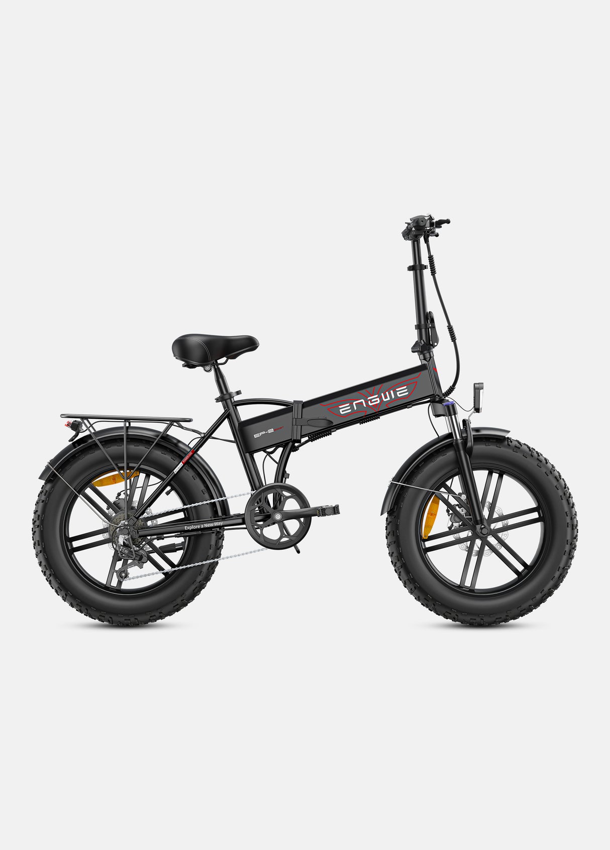 a black engwe ep-2 boost folding fat tire electric bike