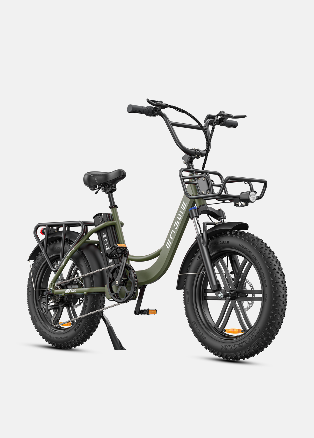 a green engwe l20 step thru electric bike for women