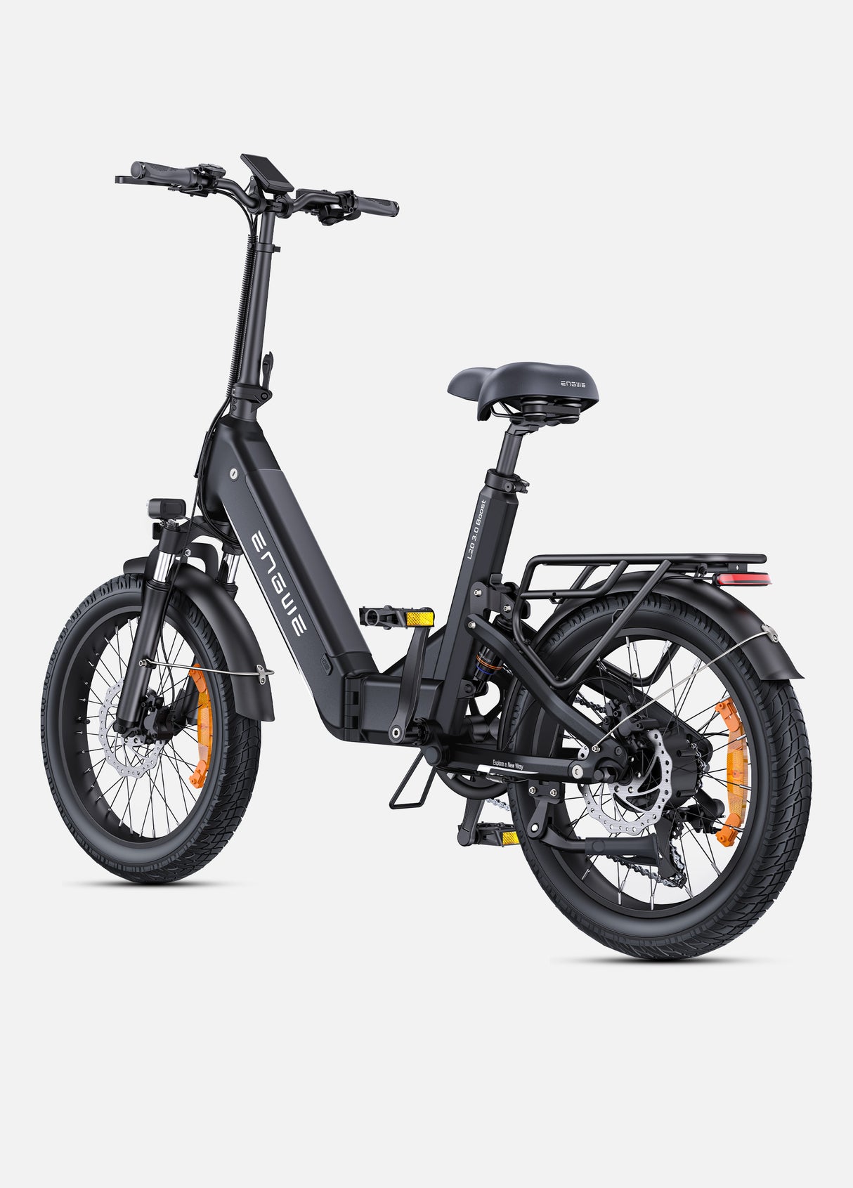 a black engwe l20 3.0 boost fold up electric bicycle