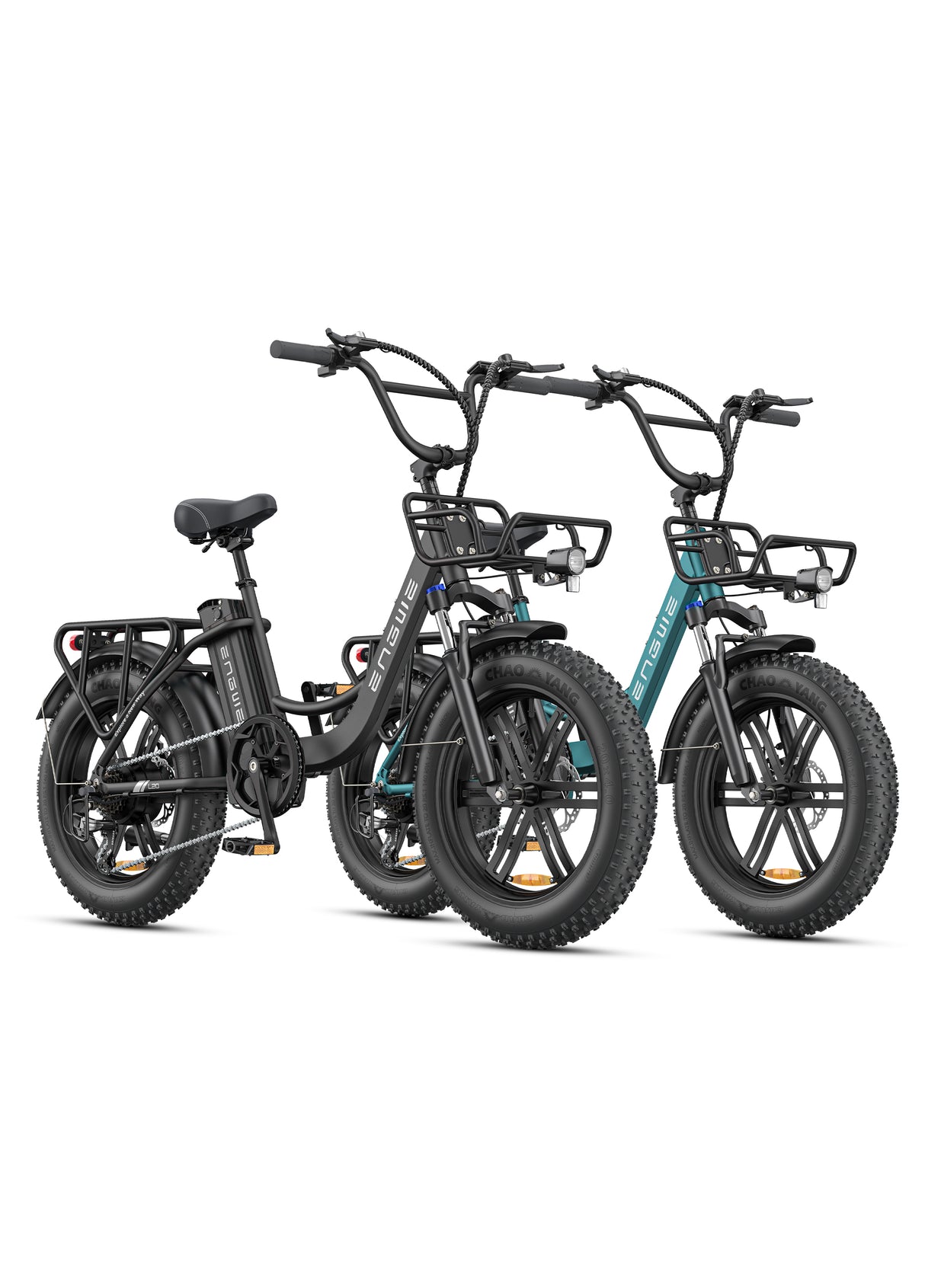 a black and a green engwe l20 boost fat tire ebike