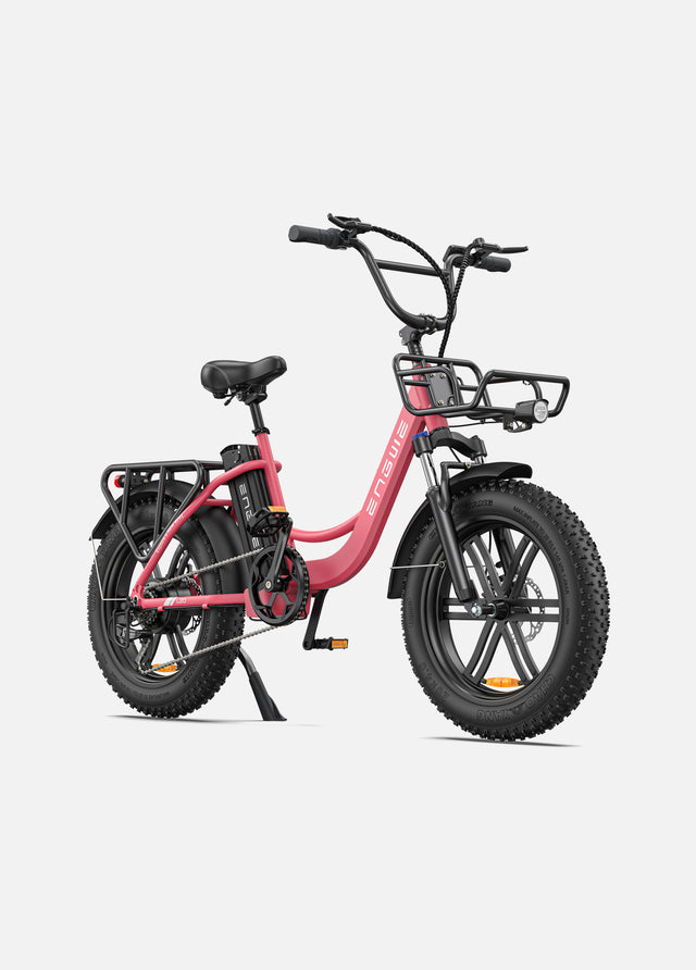 a flamingo pink engwe l20 electric fat bike