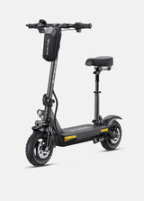 an engwe y10 electric scooter with seat and a bike front frame bag