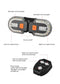 The image shows an ENGWE bike back light with turn signals and its wireless remote control. The taillight features red warning lights, left and right turn signal lamps, and a power on/off button. The remote control has left and right turn signal switches with horn prompts and supports three modes: yellow light strong, red light strong, and all flashing.