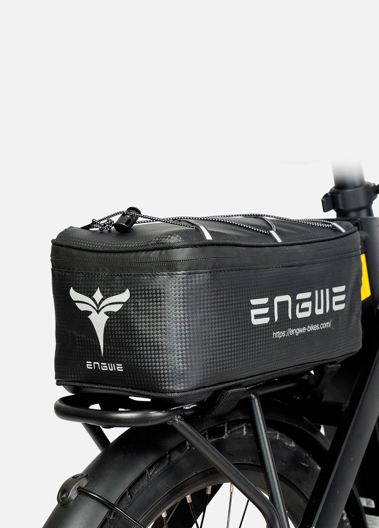 an engwe 7l bike travel case on the rear rack