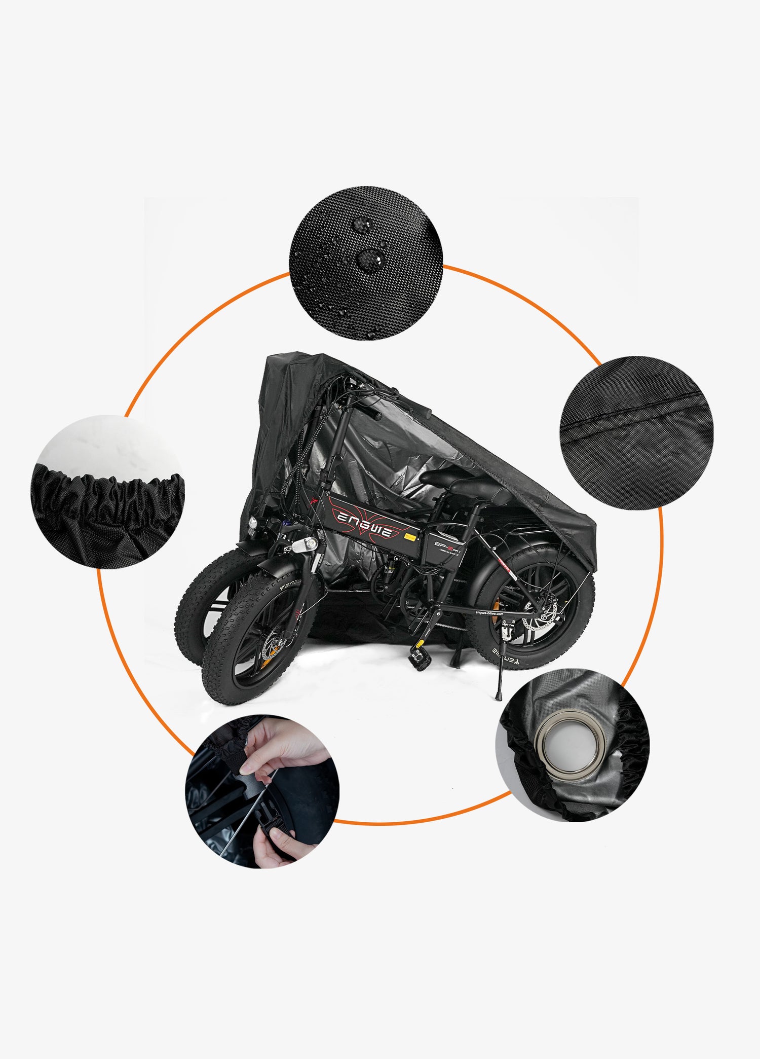 The engwe bike cover is waterproof and zips up easily to protect your e-bike